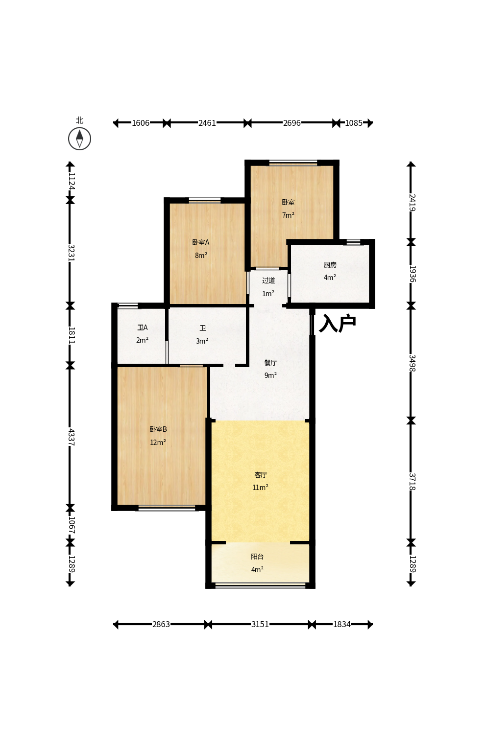 MOMA当代广场  3室2厅1卫    65.0万户型图
