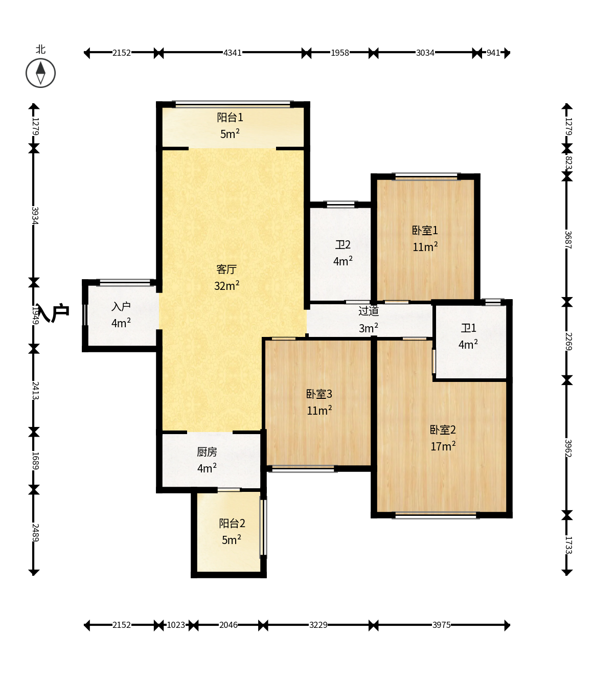 江河东澜湾  3室2厅2卫    135.0万户型图
