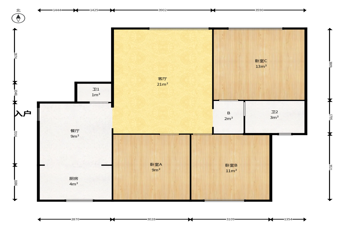 香樟兰亭（朗峰苑）  3室2厅1卫    91.5万户型图