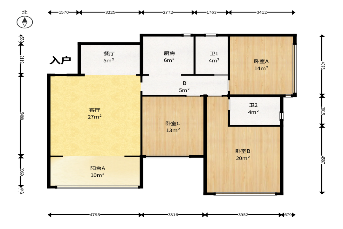 恒大绿洲  3室2厅2卫    102.0万户型图