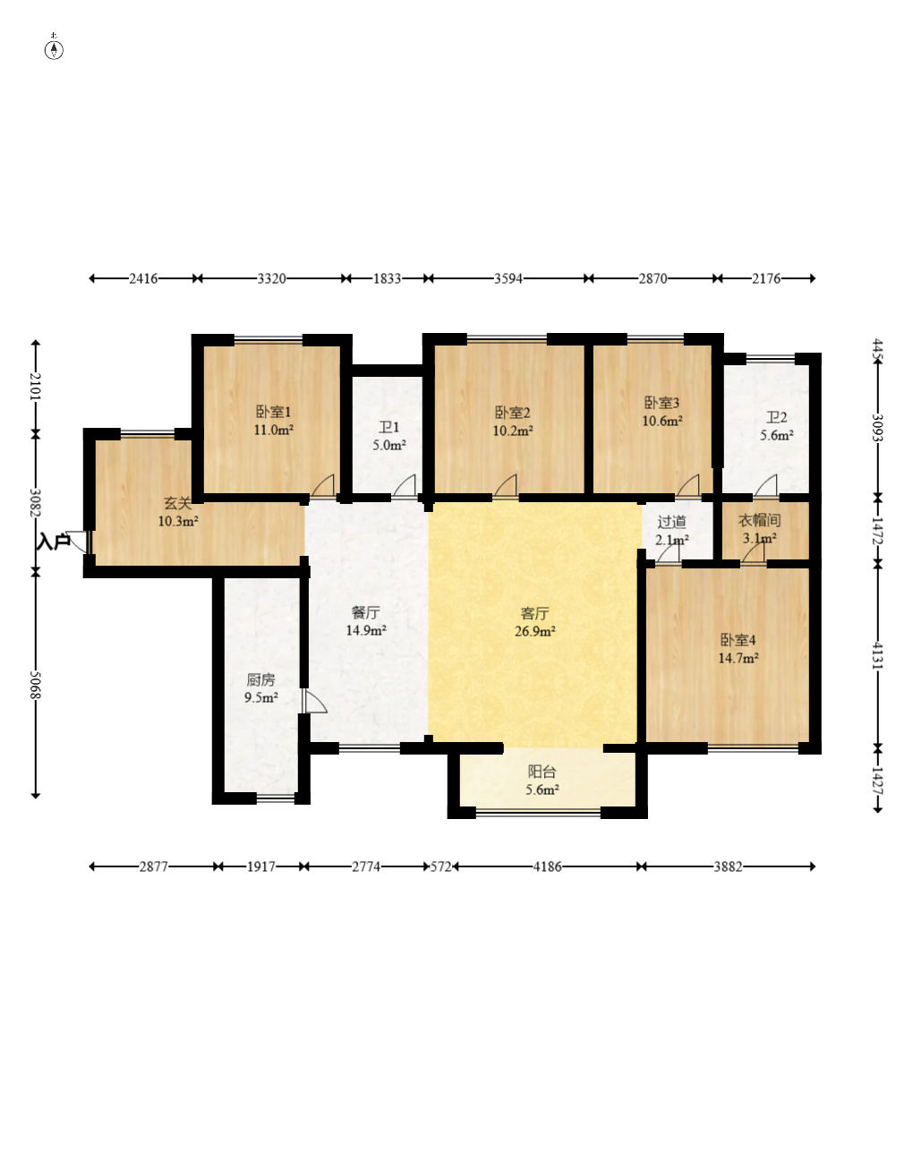 润和之悦（金泽园）  4室2厅2卫    89.0万户型图