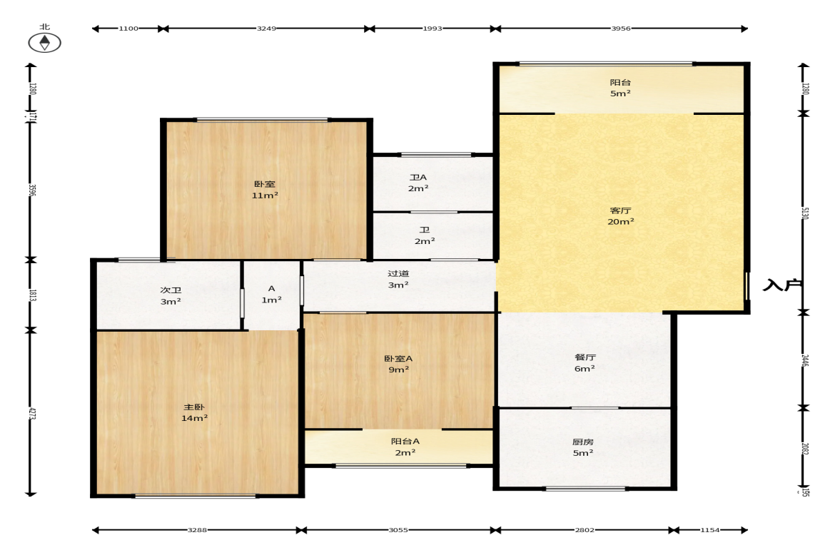 恒广国际景园一二区  3室2厅2卫    78.0万户型图