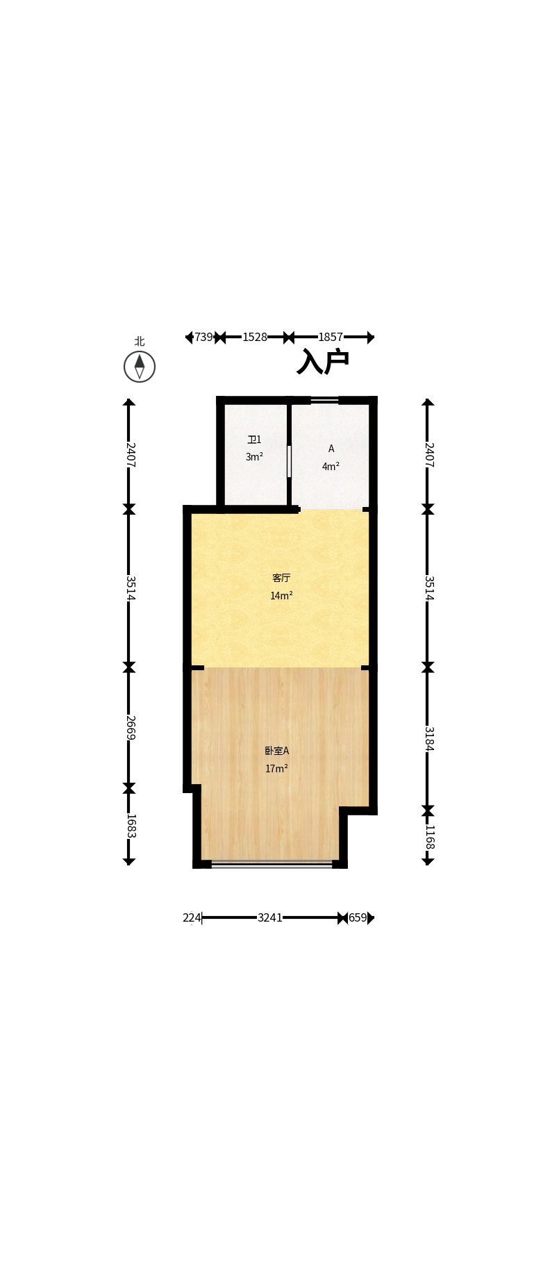 京武浪琴山一、二期  1室0厅1卫    48.0万户型图