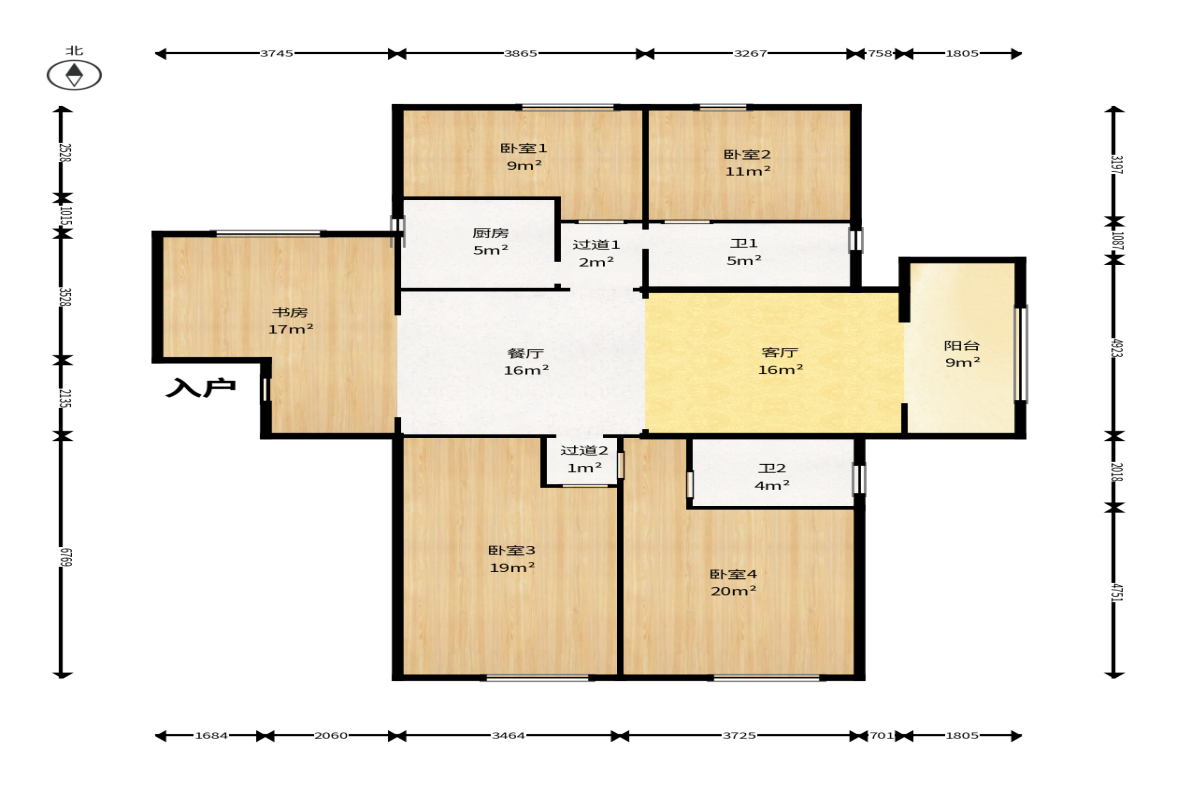 明发阅江悦府  4室2厅2卫    129.8万户型图