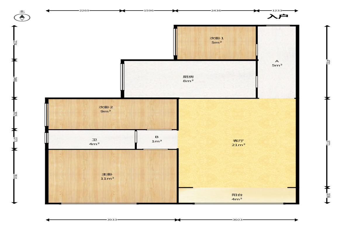 恒基凯旋门一二期  3室2厅1卫    74.0万户型图