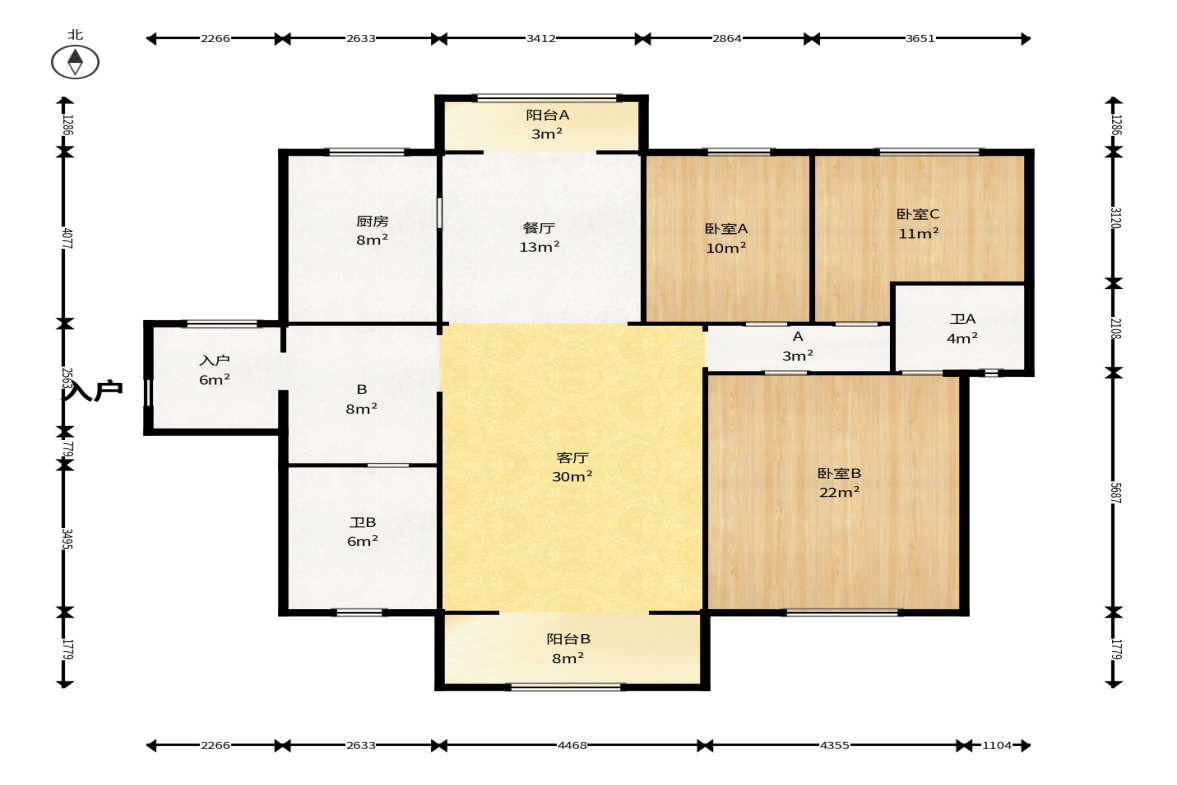 宏聚地中海 3室2厅2卫 115.0万 宏聚地中海 3室2厅2卫 115.0万户型图