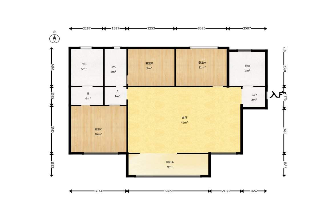 合能枫丹丽舍（柏悦名苑)  3室2厅1卫    102.0万户型图