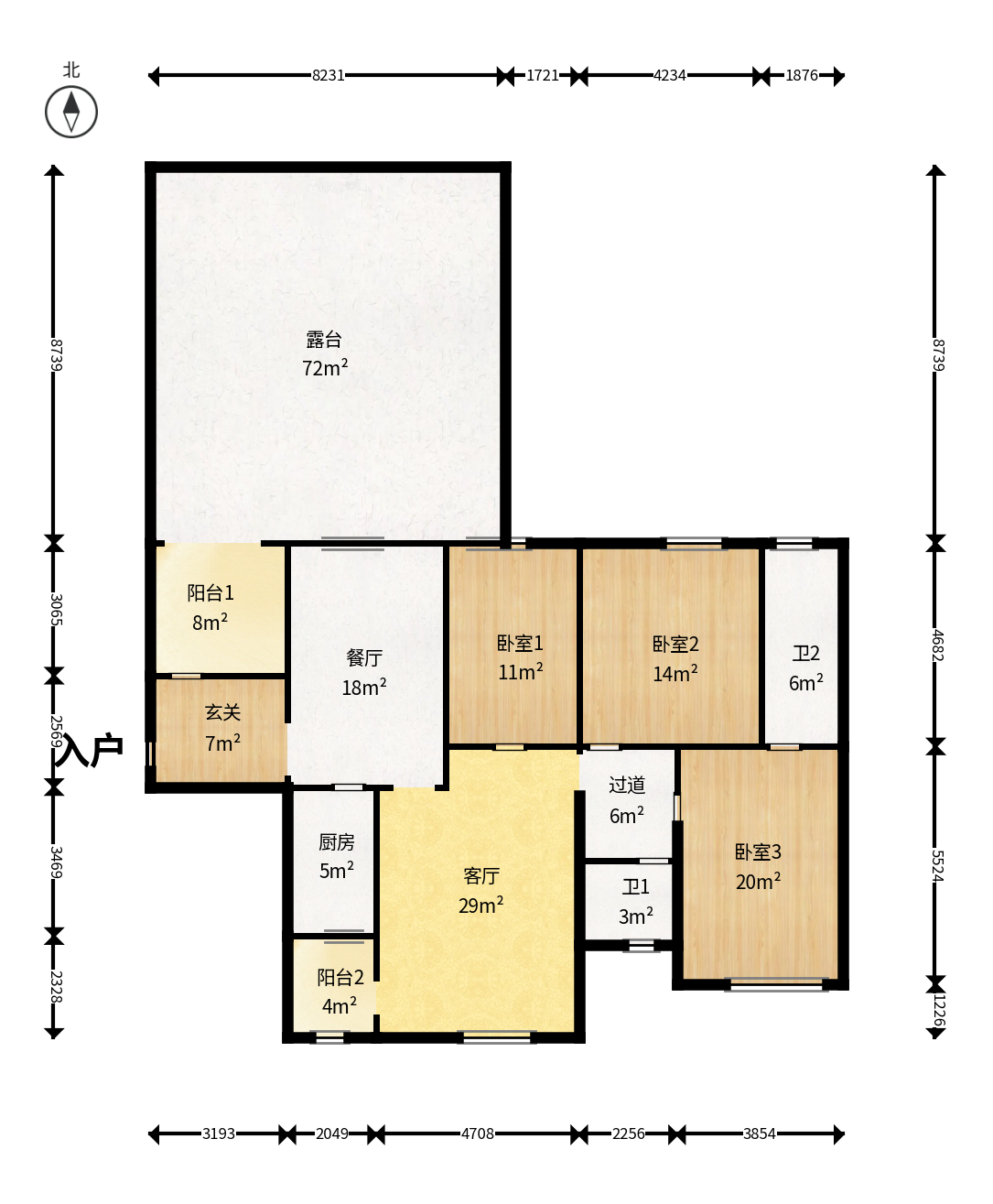 润和又一城  3室2厅2卫    126.8万户型图