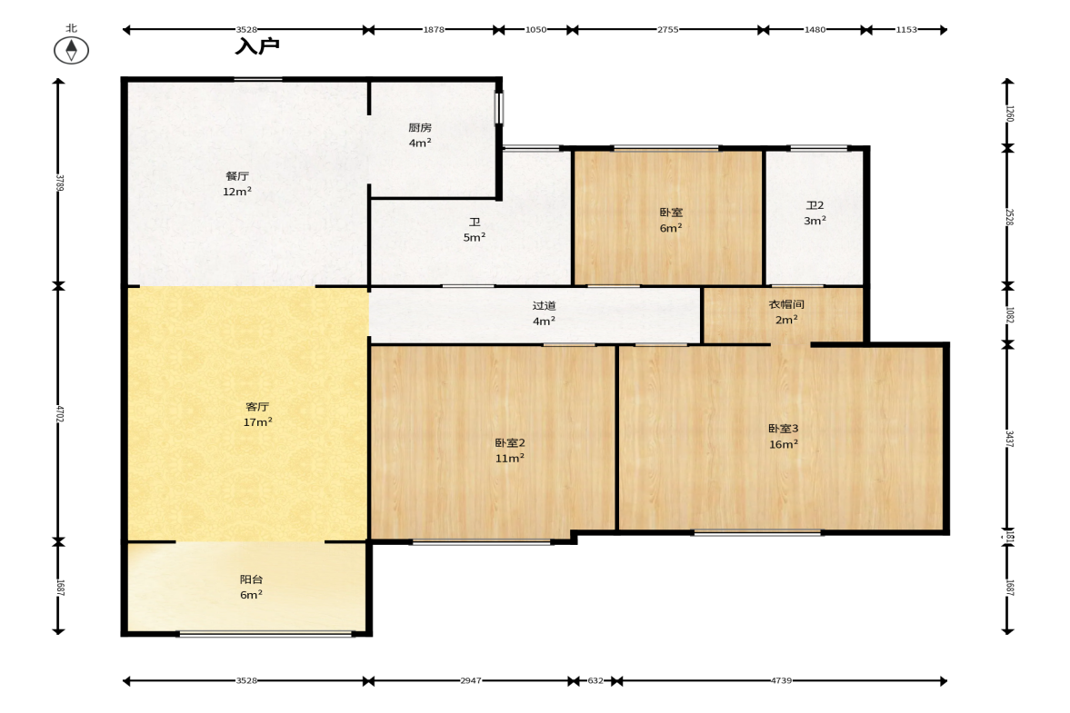 奥克斯缔壹城  3室2厅2卫    110.0万户型图