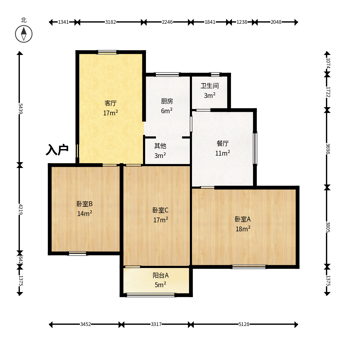 湘农桥社区  3室2厅1卫    86.8万户型图