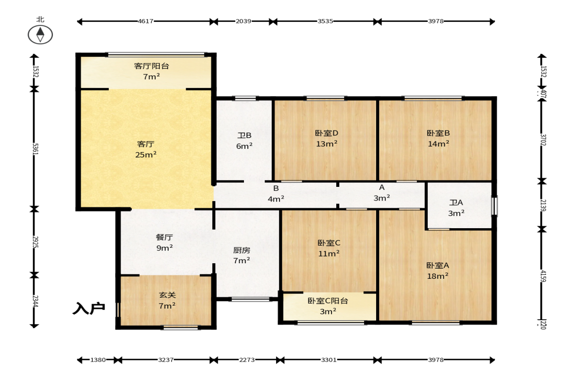 芙蓉别墅山庄（嘉湘华庭）  4室2厅2卫    208.0万户型图