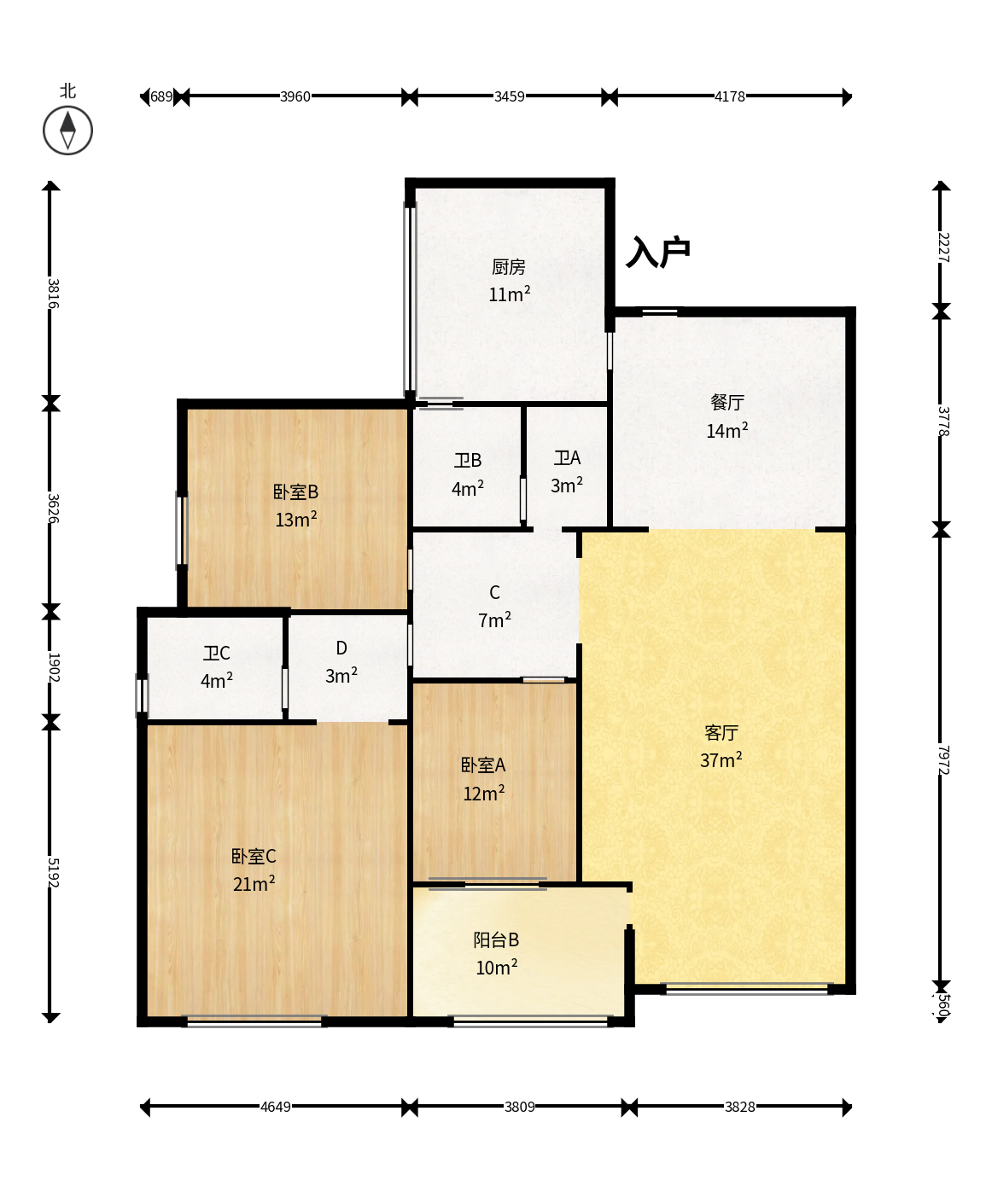 岳泰理想城  3室2厅2卫    130.0万户型图