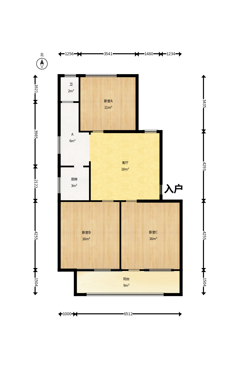 东风二村社区房  3室2厅1卫    62.0万户型图