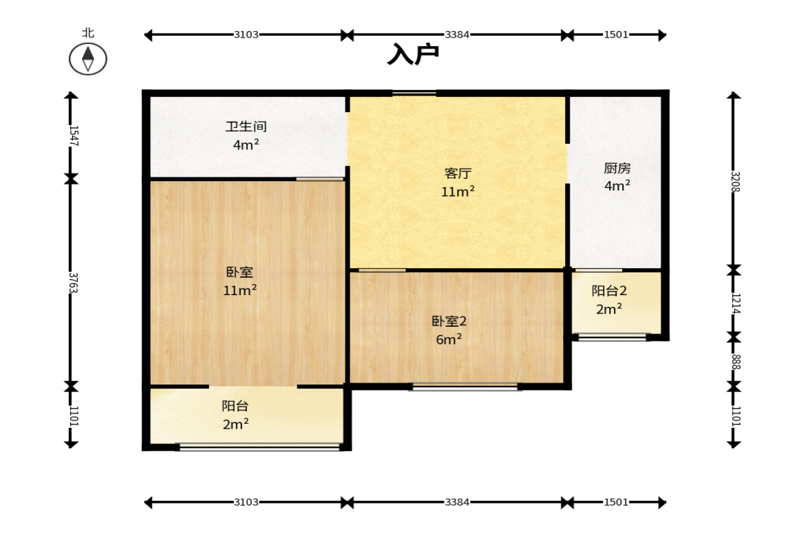 中国铁建国际城一期  2室1厅1卫    29.0万户型图