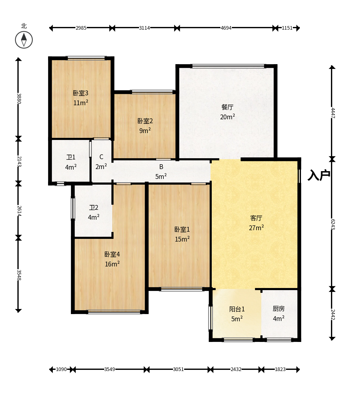 明昇壹城（明昇时代广场）一期  4室2厅2卫    260.0万户型图