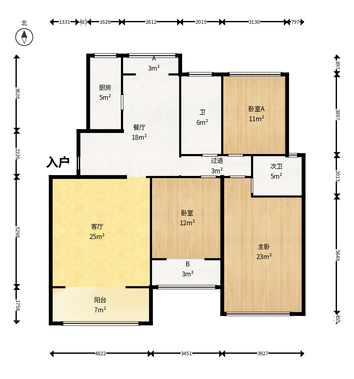 山水人家三期  3室2厅2卫    65.8万户型图