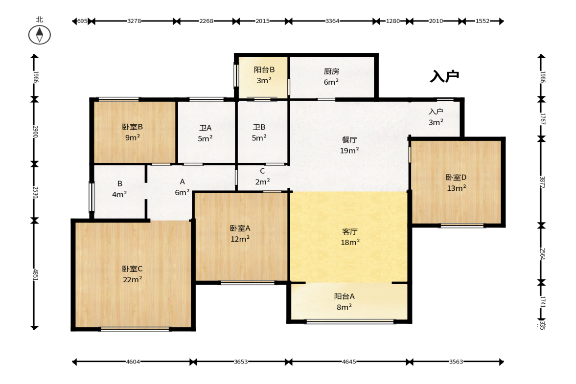恒大城  4室2厅1卫    102.0万户型图