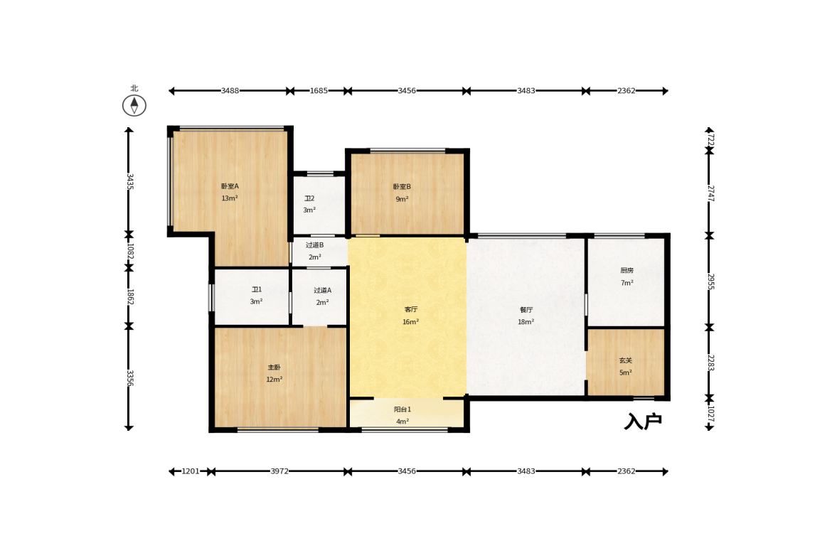 钱隆世家  3室2厅2卫    92.8万户型图