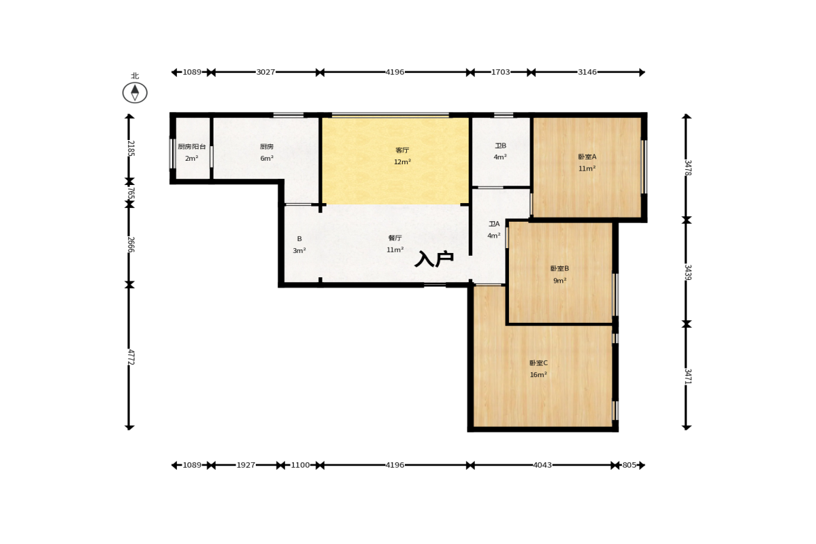 协信星澜汇  3室2厅1卫    98.0万户型图