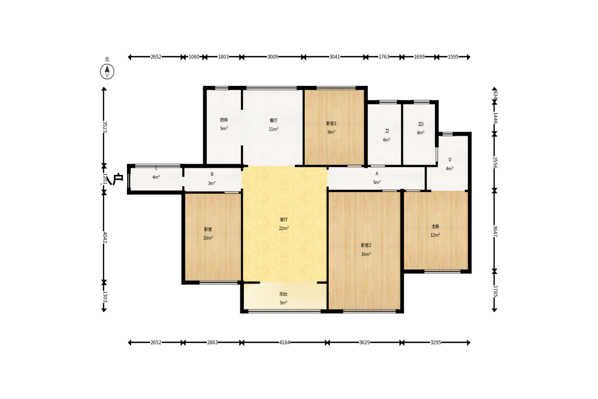 筑梦星园  4室2厅2卫    105.0万户型图
