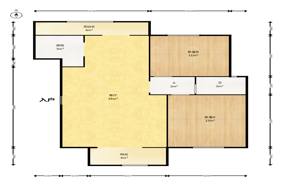 恩瑞麓山名园（龙王港小区）  3室1厅1卫    78.0万户型图