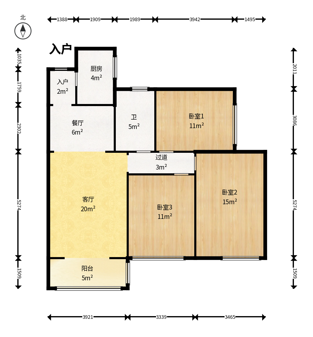 江河双水湾  3室2厅1卫    89.8万户型图