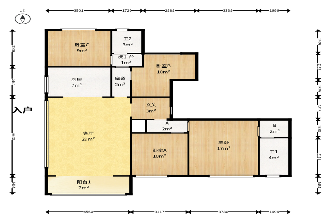 金茂长沙国际社区  2室2厅2卫    120.0万户型图