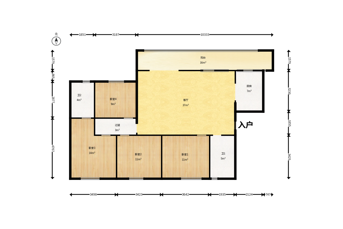 万润滨江天著  4室2厅2卫    128.0万户型图