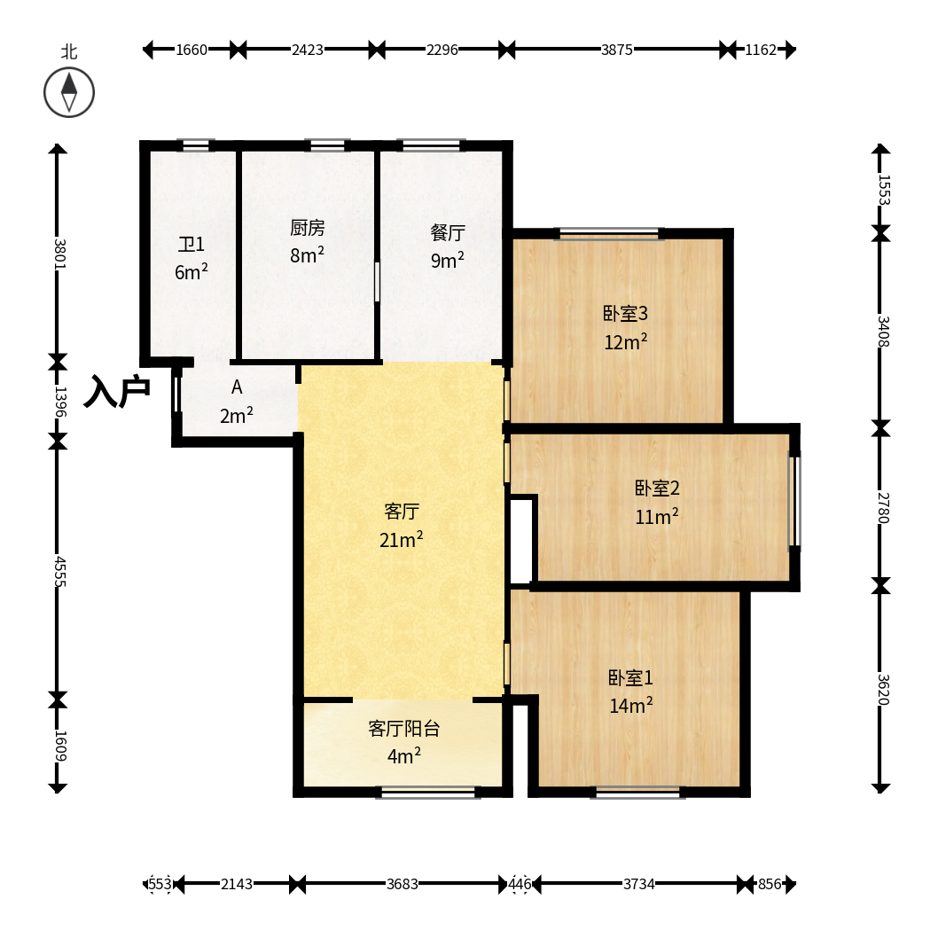 安泰嘉园（湘府邻伴）  3室2厅1卫    109.0万户型图