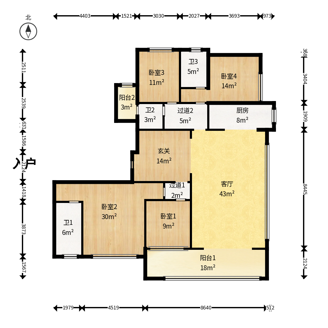 越秀湘江星汇城三期  4室2厅3卫    245.0万户型图