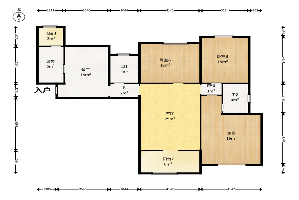 中海国际四期  3室2厅2卫    90.0万户型图