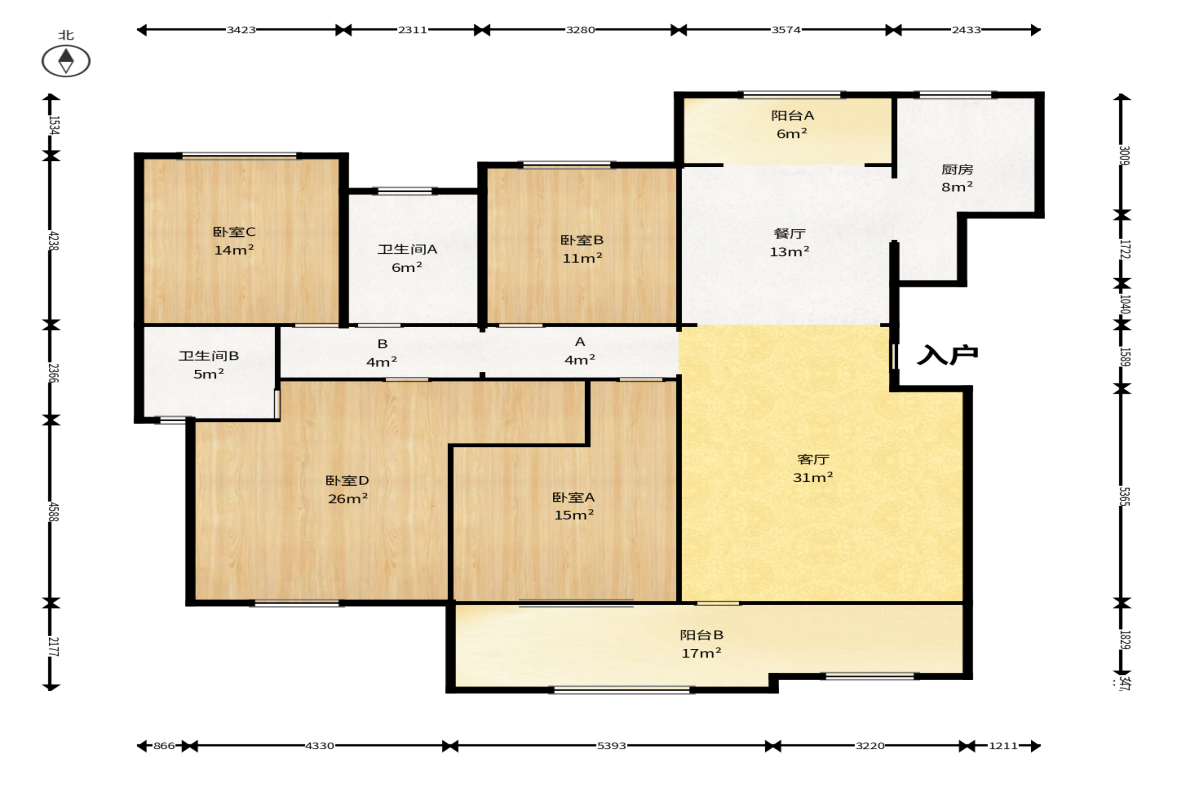 格兰小镇  4室2厅2卫    145.0万户型图