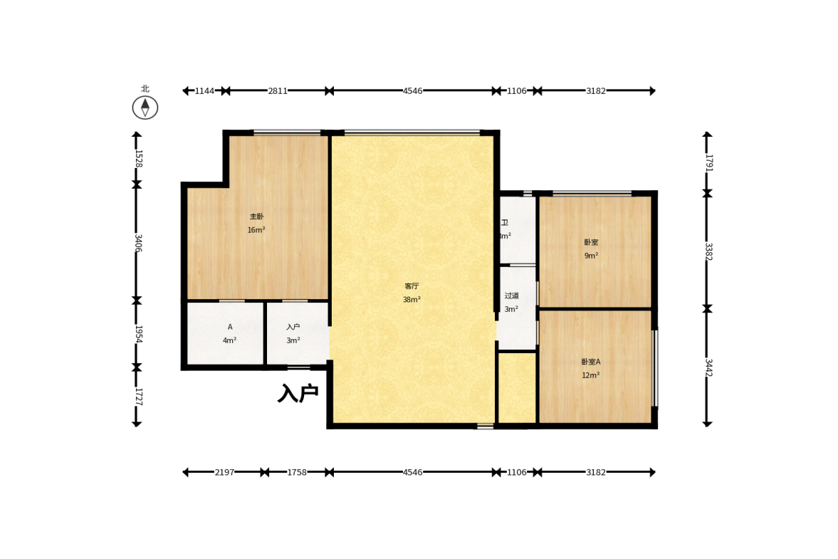 悦湖山  3室2厅1卫    66.8万户型图