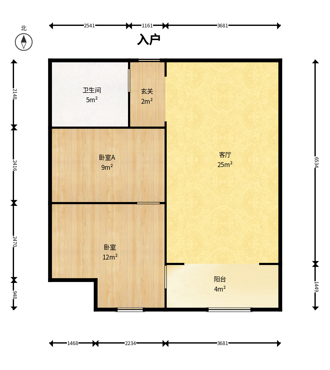 阳光100三期  2室2厅1卫    55.0万户型图