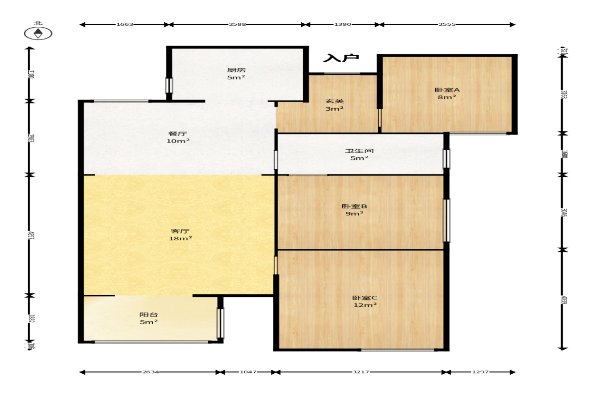 北辰中央公园C区  3室2厅1卫    86.0万户型图
