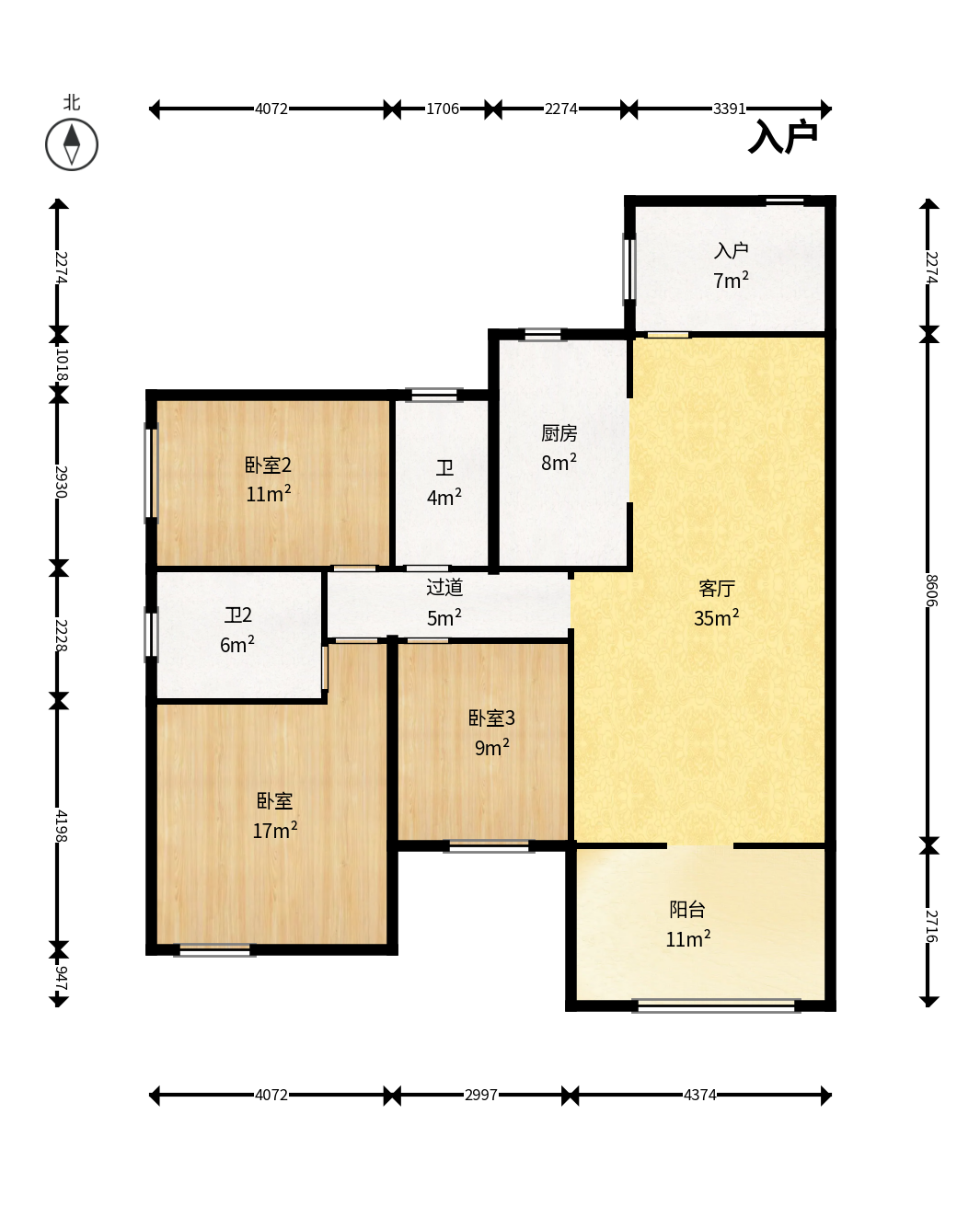 莱茵城  3室2厅1卫    88.0万户型图