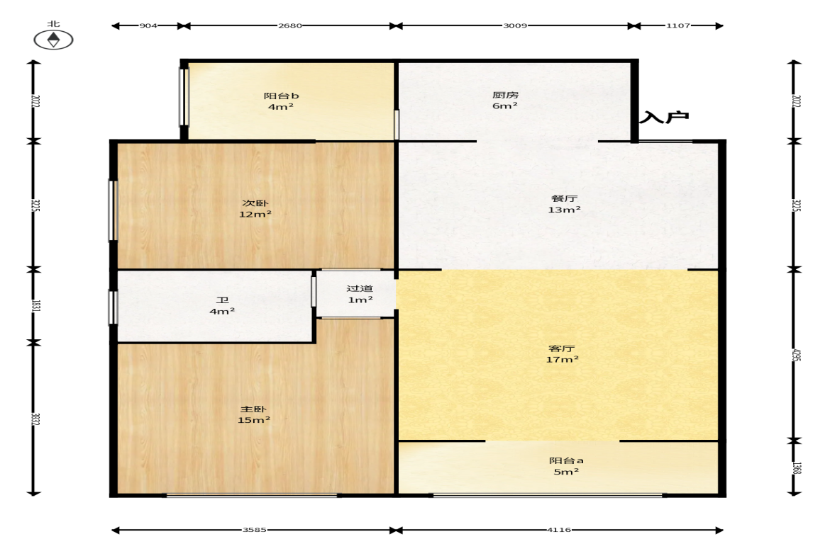 兴邦花城  2室2厅1卫    40.0万户型图