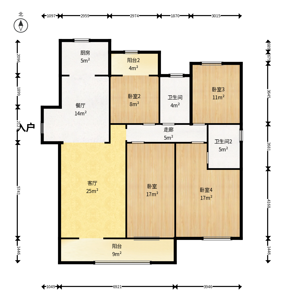龙湖碧桂园天宸原著  4室2厅2卫    160.0万户型图