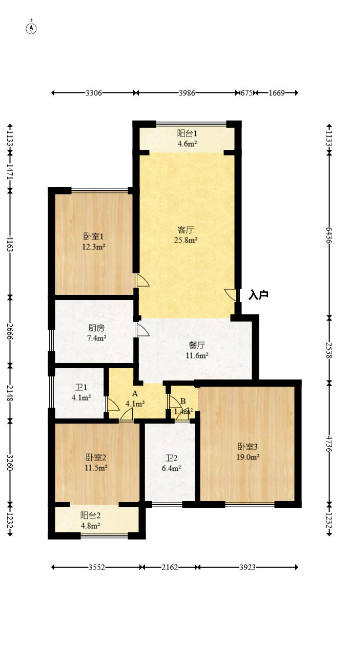 中建桂苑  3室2厅1卫    78.0万户型图