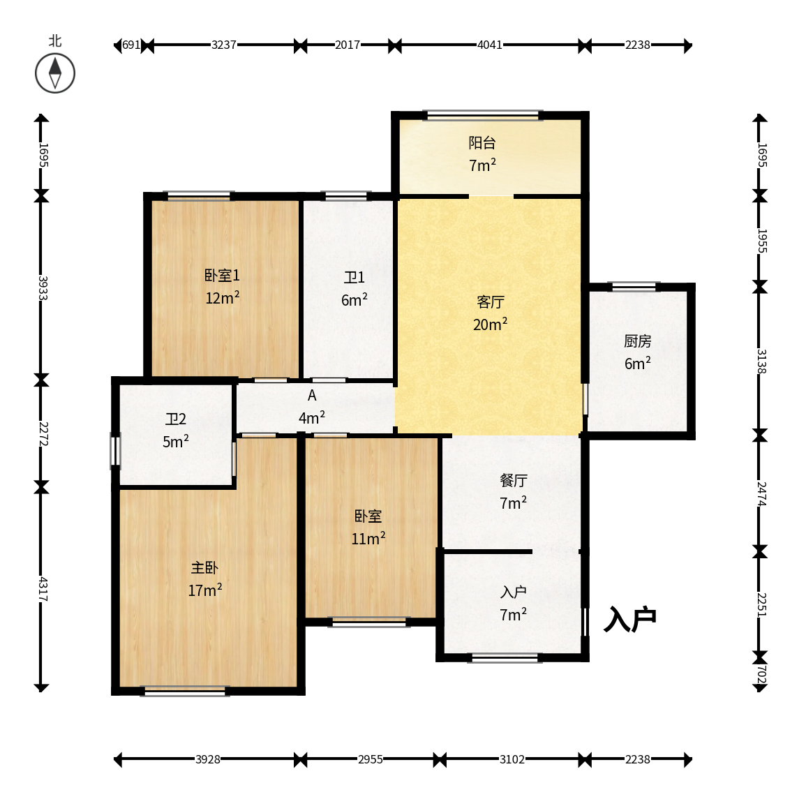 丰源国际  3室2厅1卫    78.0万户型图