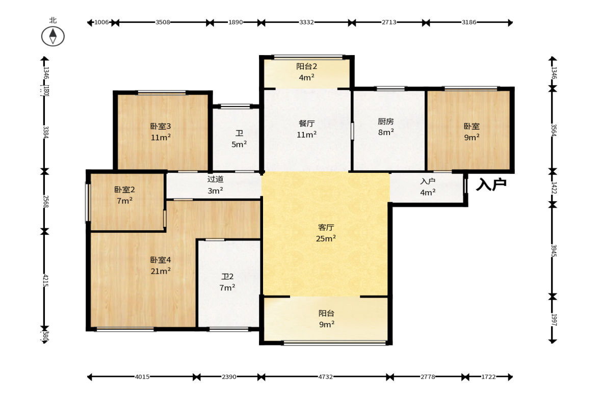 长房云时代  4室2厅2卫    148.0万户型图