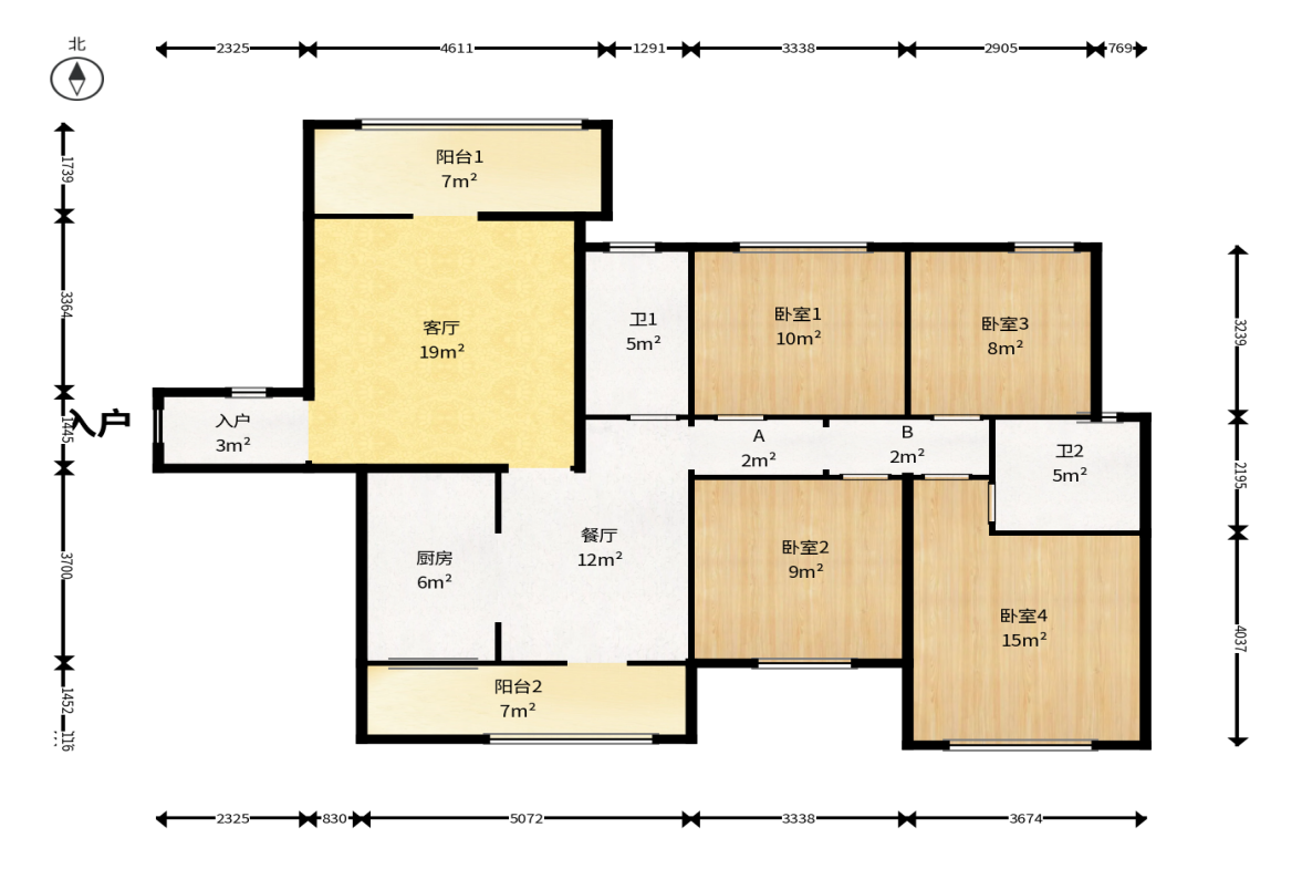 长房东旭国际  4室2厅2卫    145.0万户型图
