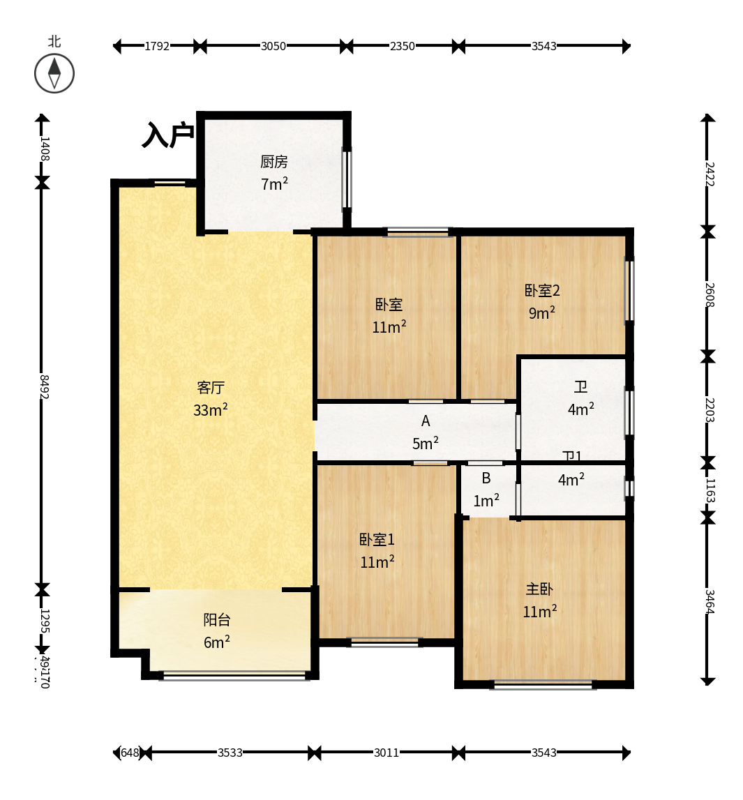 新长海玖龙台  4室2厅2卫    85.0万户型图