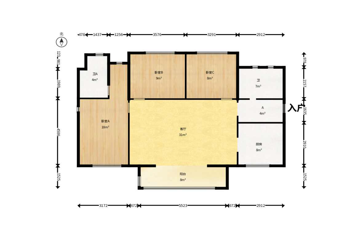 万科里梅溪郡  3室2厅2卫    192.0万户型图