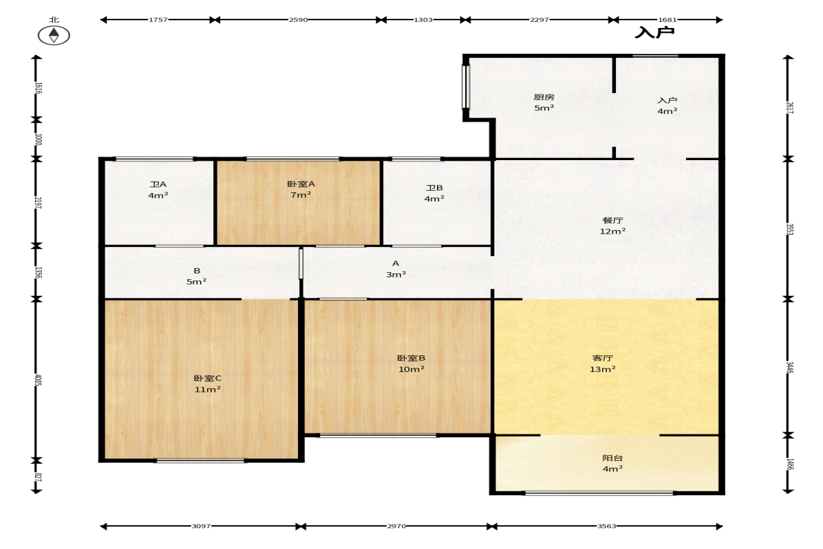 万科魅力之城 3室2厅2卫 95.0万 万科魅力之城 3室2厅2卫 95.0万户型图