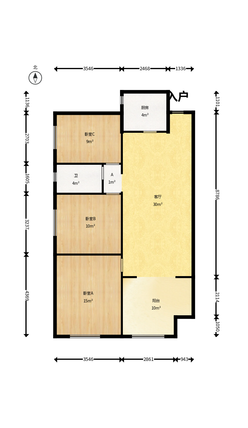 达美D6区  3室2厅2卫    92.8万户型图