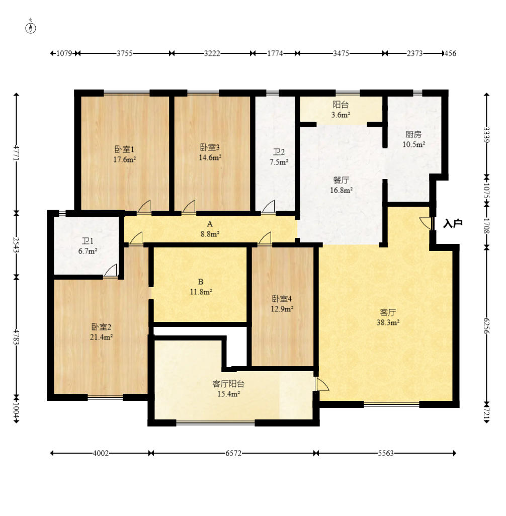 升远君尚嘉筑  5室2厅2卫    178.8万户型图