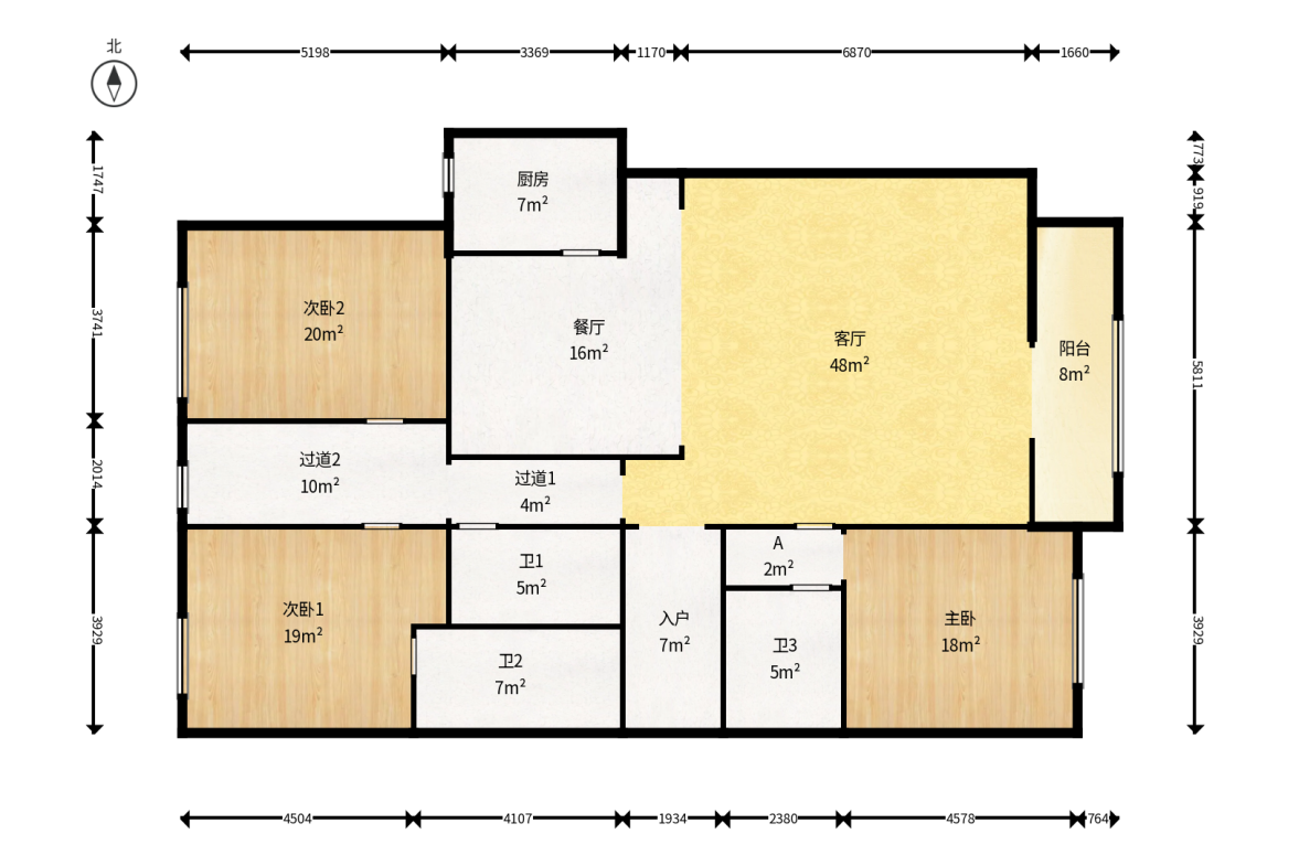 北辰定江洋 3室2厅2卫 550.0万 北辰定江洋 3室2厅2卫 550.0万户型图