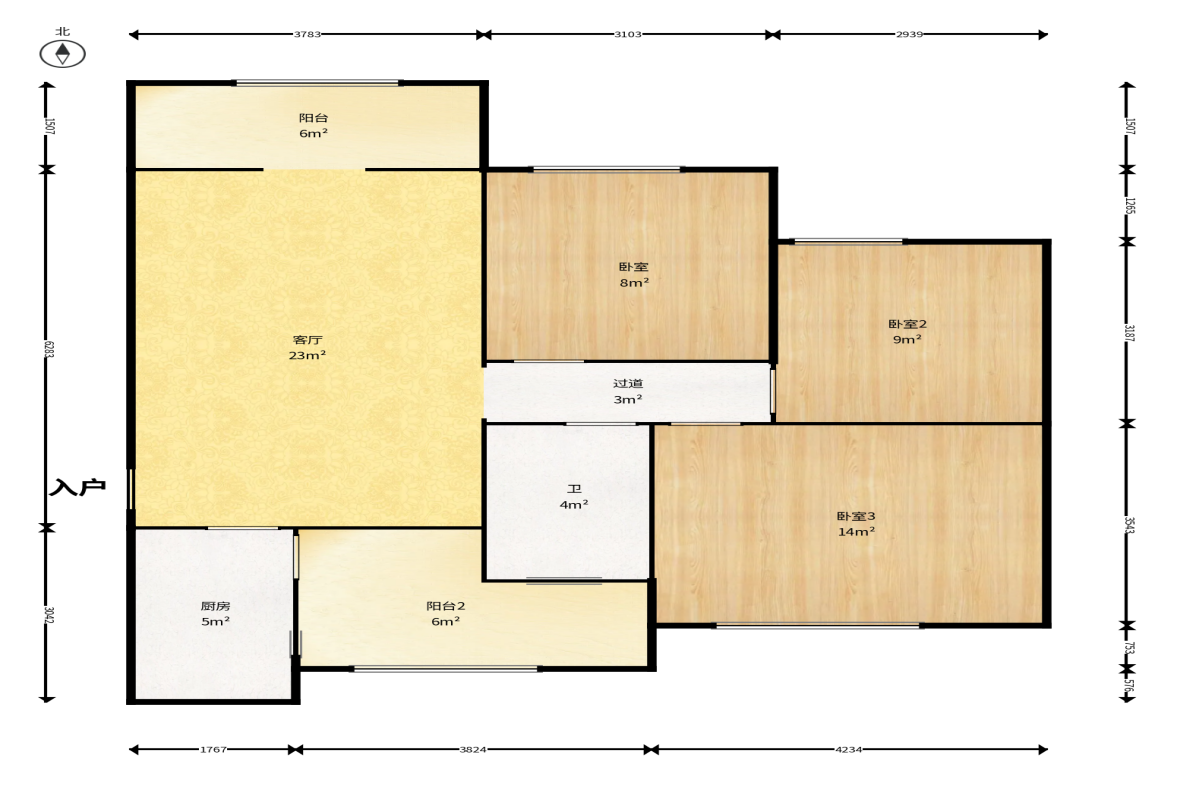 恒大华府 3室2厅1卫 135.0万 恒大华府 3室2厅1卫 135.0万户型图