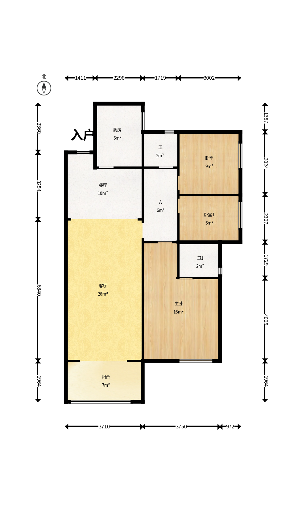 荣盛花语城  3室2厅1卫    100.0万户型图
